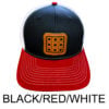 Black and Red Trucker Hat with Square Emoji Leather Patch