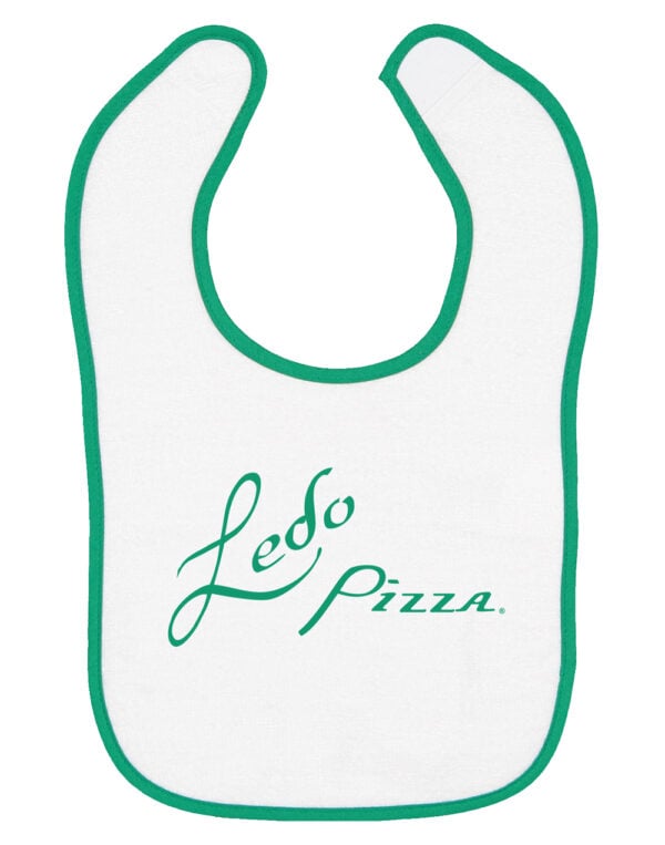 Ledo Pizza Baby Bib with green ledo and rim