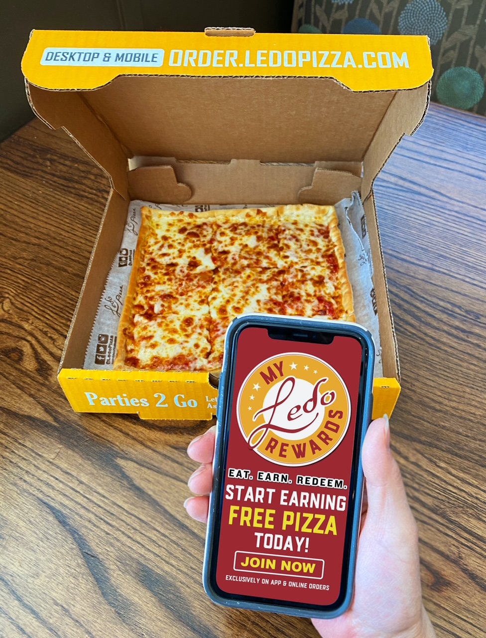 My Ledo Rewards mobile app with pizza